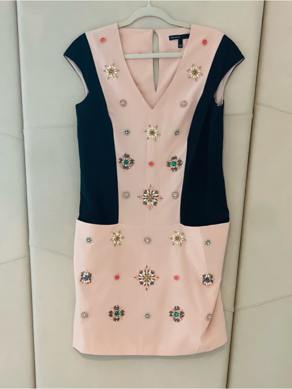 Karen Millen Pink & Black Embellished Sheath Dress